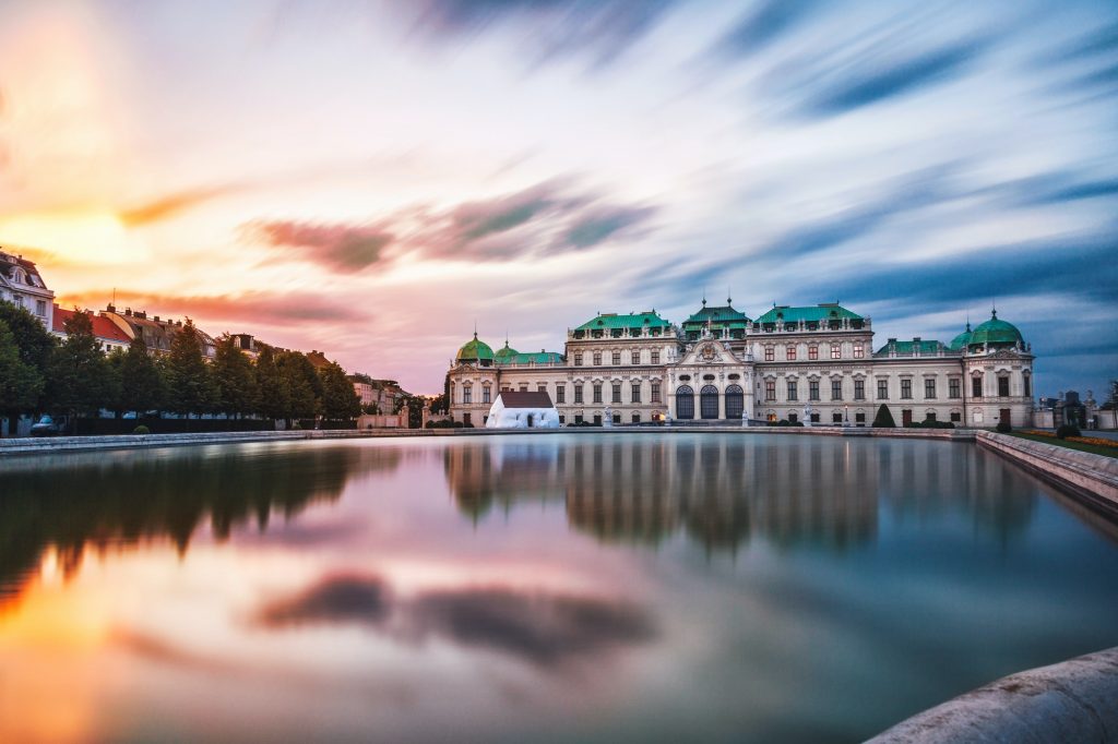 Belvedere palace at sunset in Vienna, Austria