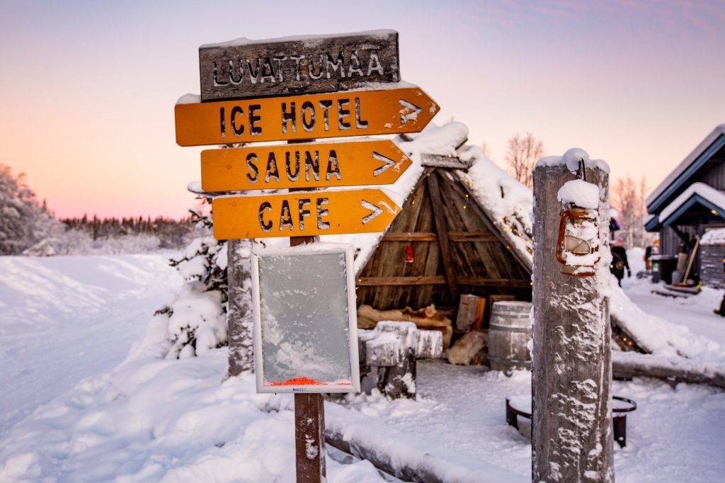 Signage amongst the snow in lapland